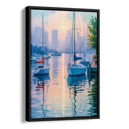 Coal Harbour Morning Light Side - Black Canvas Wall Art