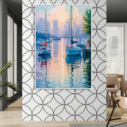 Coal Harbour Morning Light Sitting Room - White Canvas Wall Art
