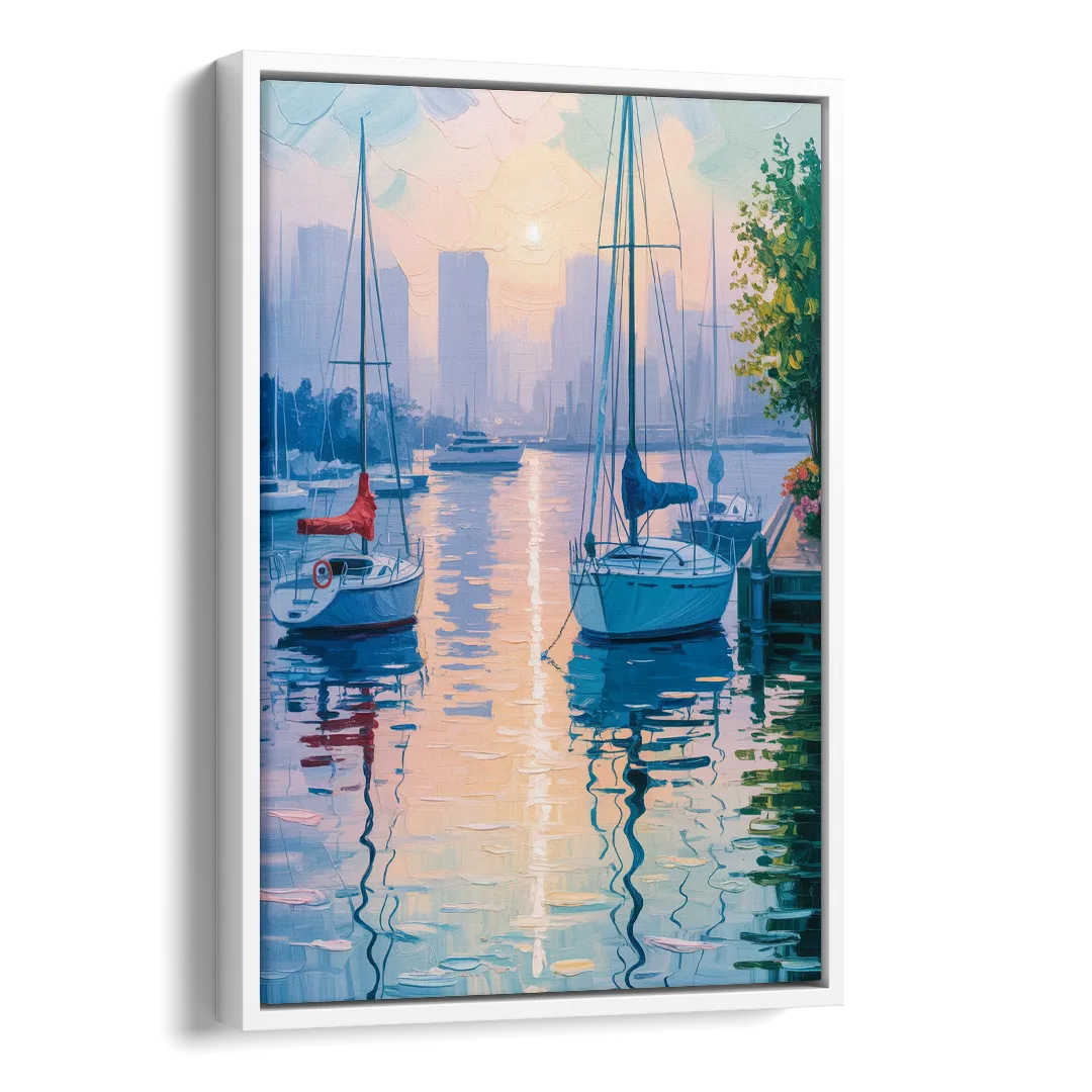Coal Harbour Morning Light Side - White Canvas Wall Art