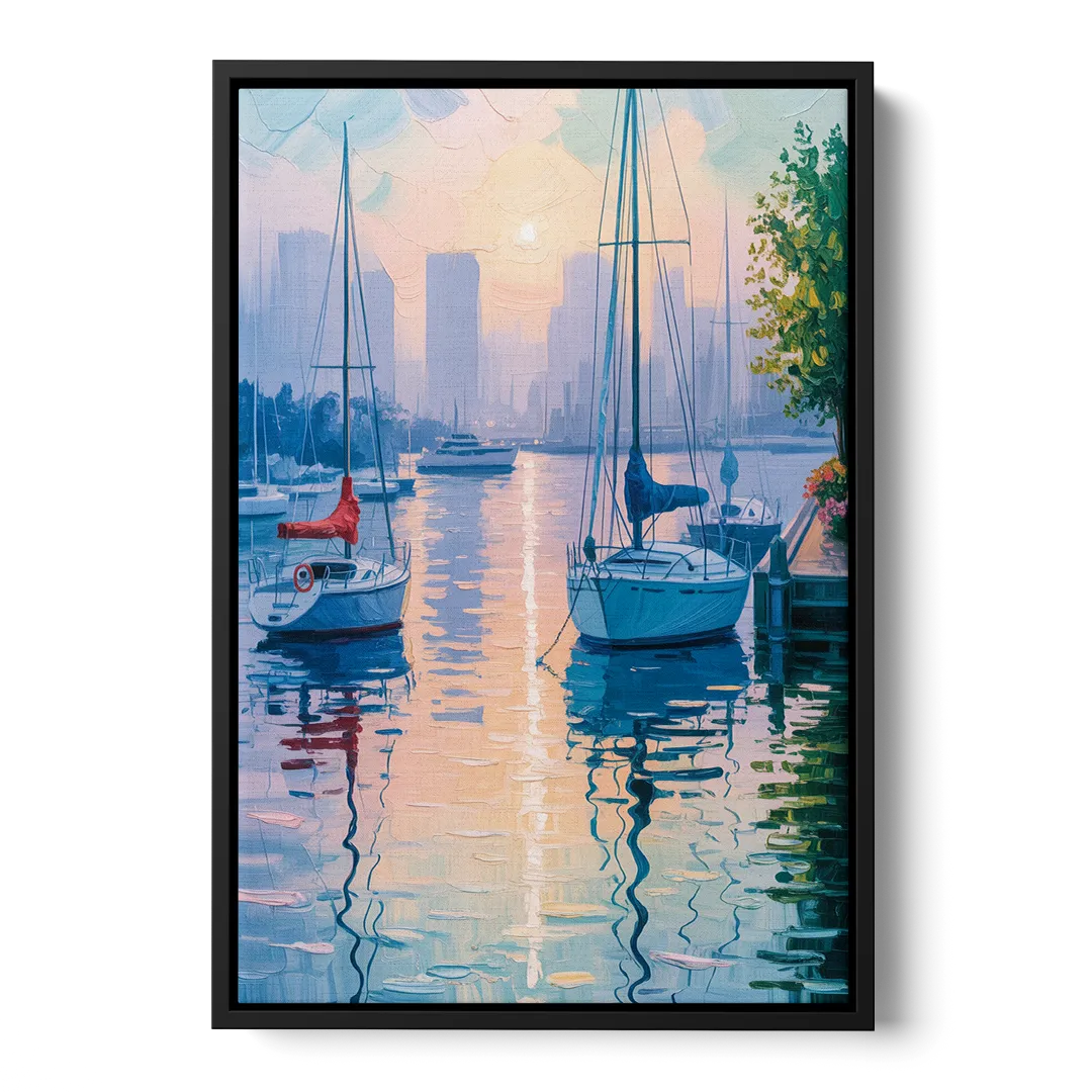Coal Harbour Morning Light Front - Black Canvas Wall Art