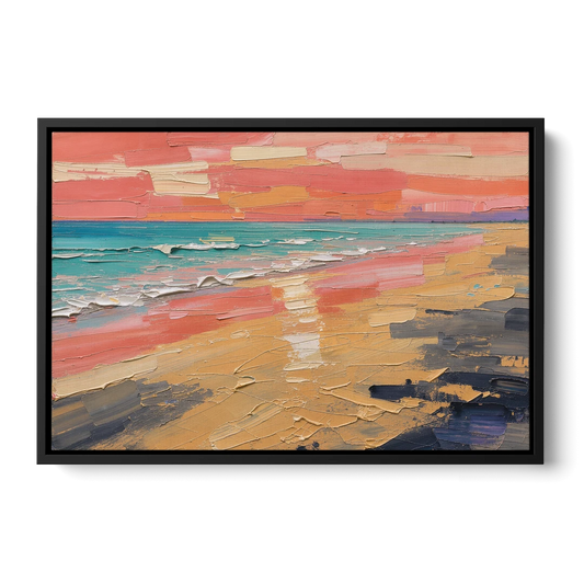 Coastal Abstract Low Tide Glow - Black Framed Canvas Wall Art - Front