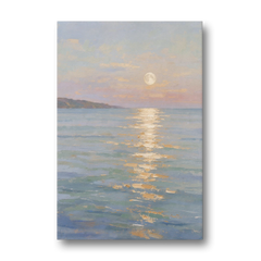 Coastal Art Prints Moon Path Over Calm Sea - Canvas Wall Art - Front