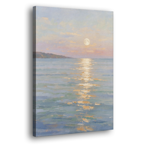 Coastal Art Prints Moon Path Over Calm Sea - Canvas Wall Art - Side