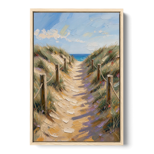 Coastal Beach Path Over the Dune Crest - Oak Framed Canvas Wall Art - Front