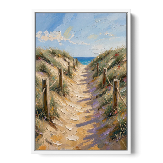 Coastal Beach Path Over the Dune Crest - White Framed Canvas Wall Art - Front