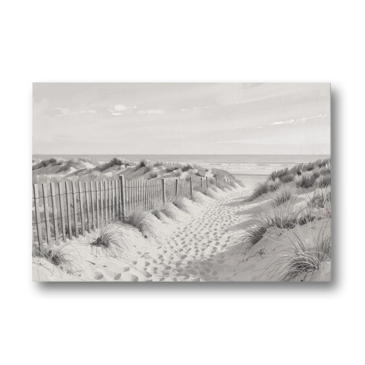 Coastal Black and White Dune Path to the Sea - Canvas Wall Art - Front