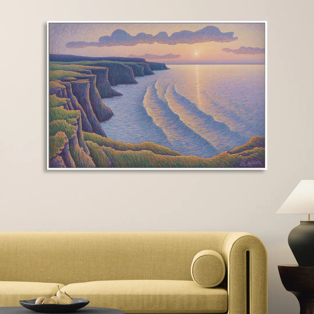 Coastal Cliffs of Newfoundland Living Room - White Canvas Wall Art