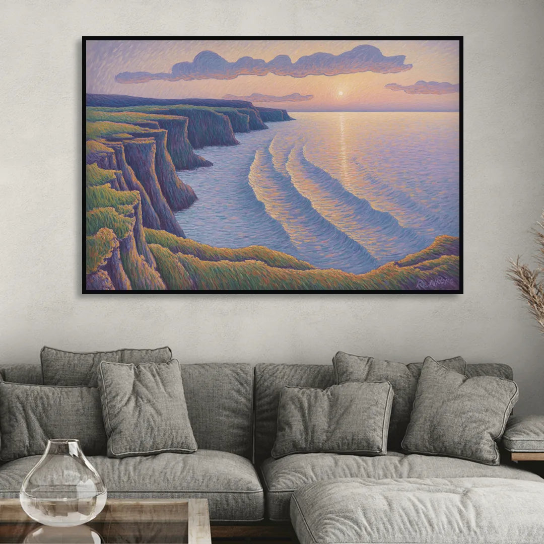 Coastal Cliffs of Newfoundland Living Room - Black Canvas Wall Art