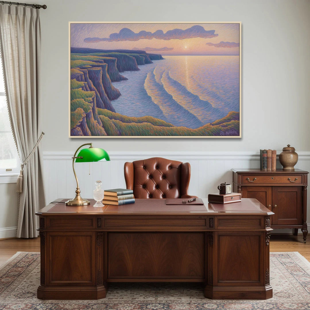 Coastal Cliffs of Newfoundland - Oak Framed Canvas Wall Art - Office - 60x40