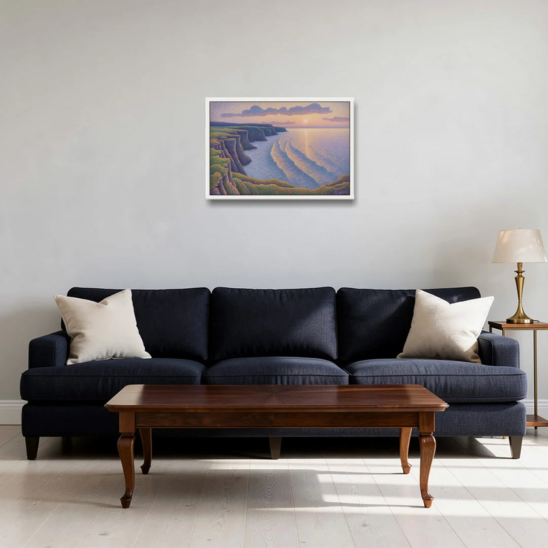 Coastal Cliffs of Newfoundland - White Framed Canvas Wall Art - Sofa - 24x16
