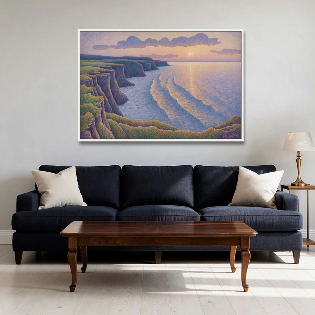 Coastal Cliffs of Newfoundland - White Framed Canvas Wall Art - Sofa - 48x32