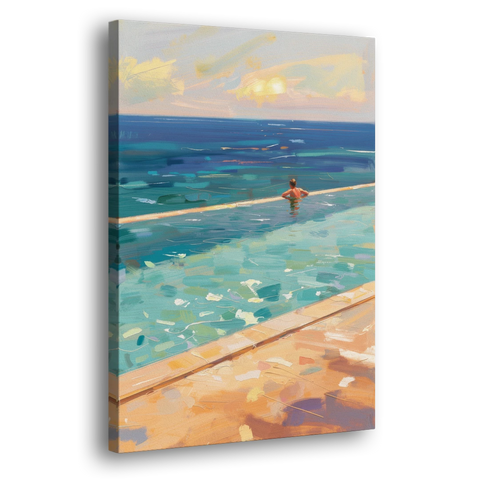Coastal Modern Wall Art of an Infinity Pool Swimmer - Canvas Wall Art - Side