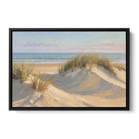 Coastal Paintings of Sea Grass Dunes - Black Framed Canvas Wall Art - Front