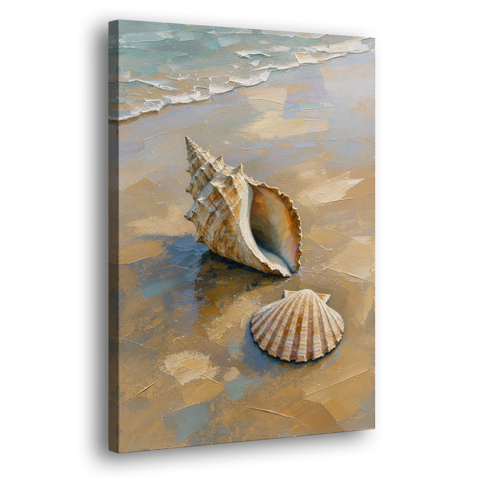 Coastal Seashell Whelk on Wet Sand - Canvas Wall Art - Side