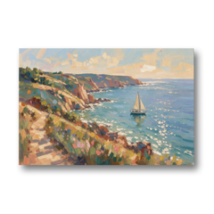 Coastal Wall Art Canvas of Sunlit Cliffs and Sailboat - Canvas Wall Art - Front