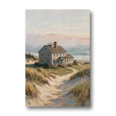 Coastal Wall Art for Living Room with Foggy Saltbox - Canvas Wall Art - Front