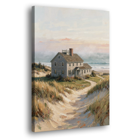 Coastal Wall Art for Living Room with Foggy Saltbox - Canvas Wall Art - Side