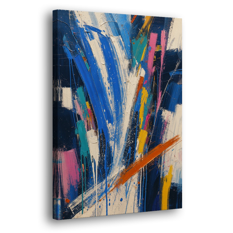 Cobalt Blue Abstract Art with Burnt Orange Slash - Canvas Wall Art - Side