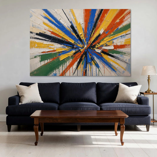 Cobalt Starburst Statement for the Living Room - Canvas Wall Art - Sofa - 60x40