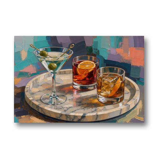 Cocktail Painting on a Marble Tray - Canvas Wall Art - Front