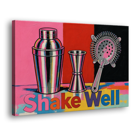 Cocktail Shaker Painting with Jigger and Strainer - Canvas Wall Art - Side