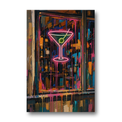 Cocktail Wall Art of a Neon Martini Window - Canvas Wall Art - Front
