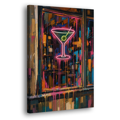 Cocktail Wall Art of a Neon Martini Window - Canvas Wall Art - Side