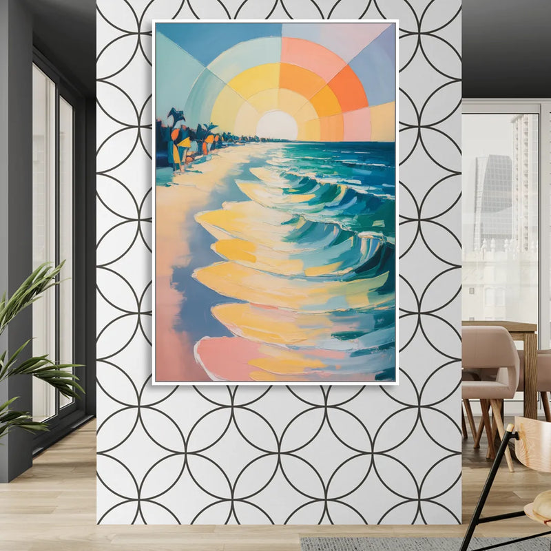 Coco Beach Sunrise Living Room - White Canvas Wall Art