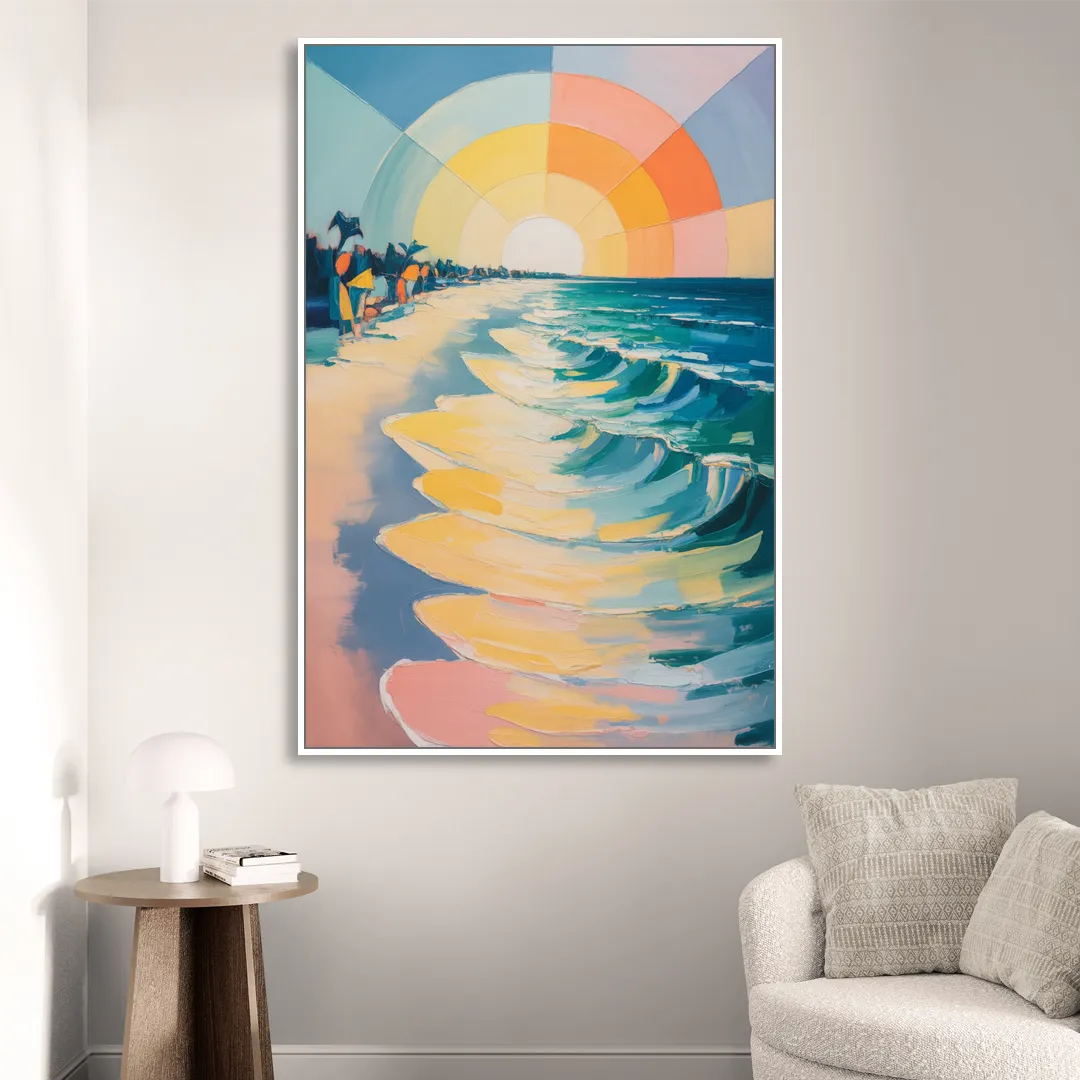 Coco Beach Sunrise Sitting Room - White Canvas Wall Art