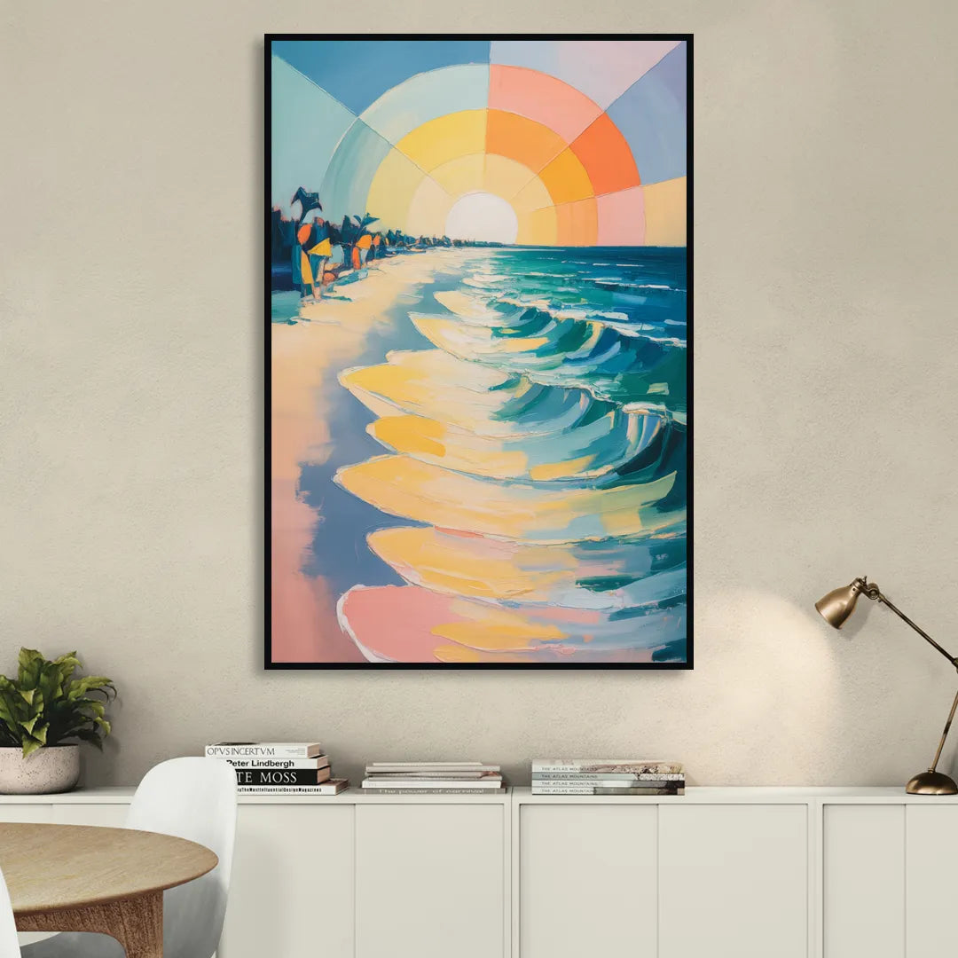 Coco Beach Sunrise Sitting Room - Black Canvas Wall Art