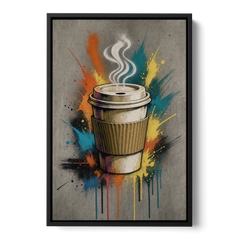 Coffee Art Prints Takeaway Cup in Spray Paint - Black Framed Canvas Wall Art - Front
