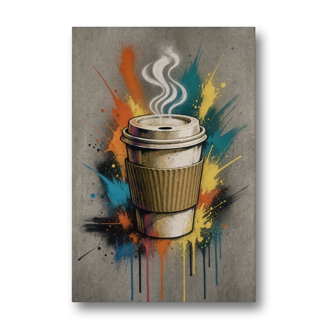 Coffee Art Prints Takeaway Cup in Spray Paint - Canvas Wall Art - Front