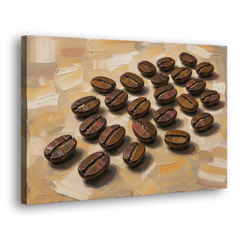 Coffee Bean Painting Scattered on Amber - Canvas Wall Art - Side