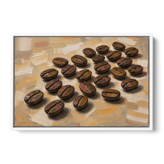 Coffee Bean Painting Scattered on Amber - White Framed Canvas Wall Art - Front