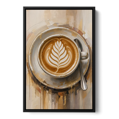 Coffee Cup Canvas Rosetta Latte in Gold - Black Framed Canvas Wall Art - Front