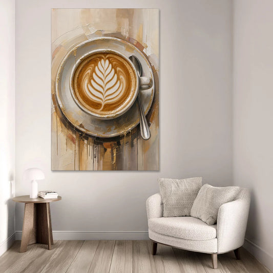 Coffee Cup Canvas Rosetta Latte in Gold - Canvas Wall Art - Sofa - 40x60