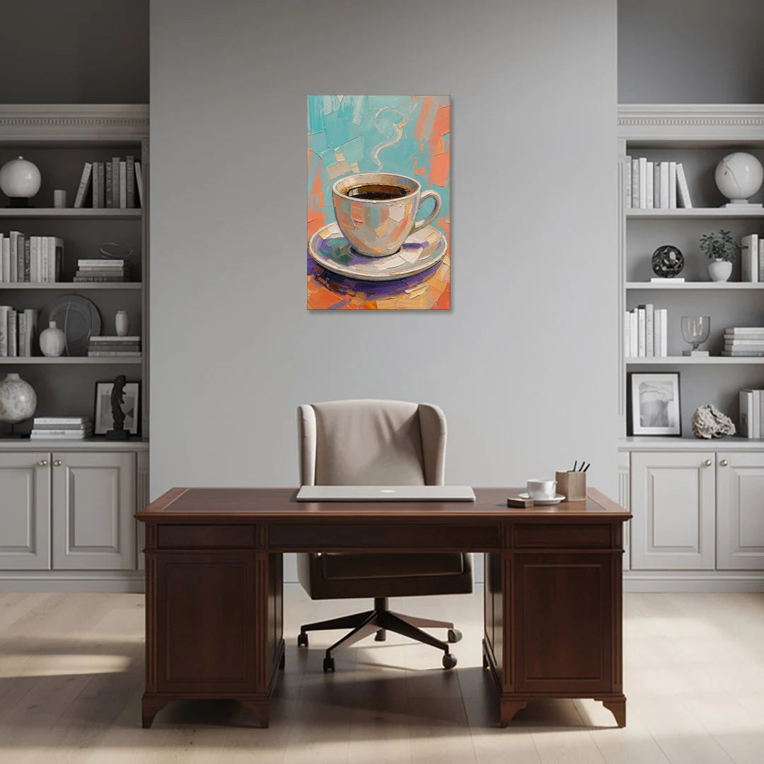 Coffee Cup Painting in Palette Knife Pastels - Canvas Wall Art - Office - 24x36