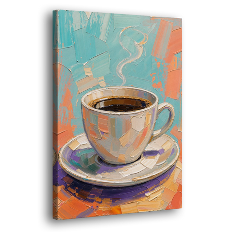 Coffee Cup Painting in Palette Knife Pastels - Canvas Wall Art