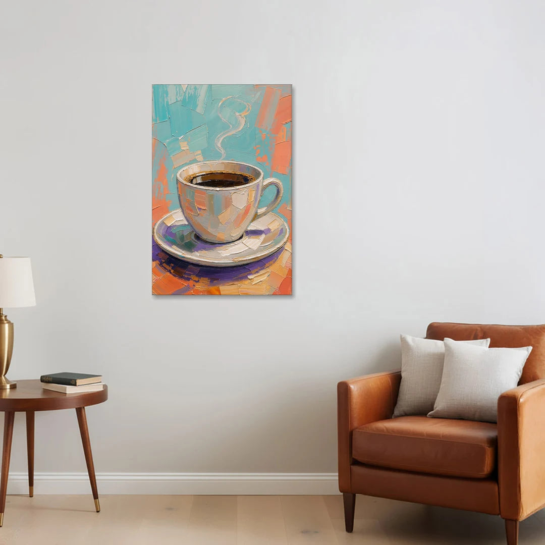 Coffee Cup Painting in Palette Knife Pastels - Canvas Wall Art - Sofa - 24x36