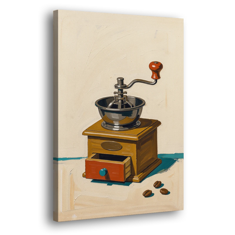Coffee Nook Decor with a Wooden Hand Crank Grinder - Canvas Wall Art - Side