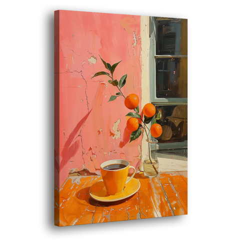 Coffee Painting with an Orange Sprig - Canvas Wall Art - Side