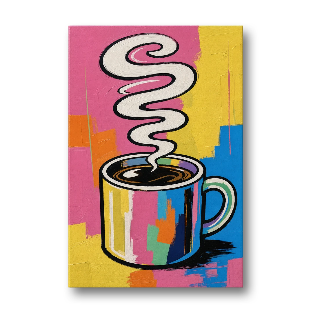 Coffee Pop Art Steaming Mug - Canvas Wall Art - Front