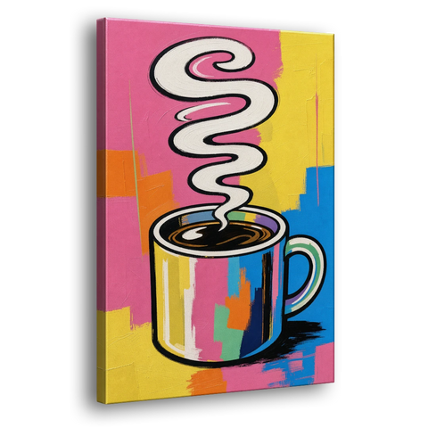 Coffee Pop Art Steaming Mug for the Kitchen - Canvas Wall Art