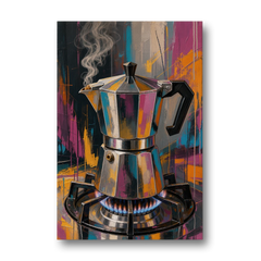 Coffee Pot Painting on the Blue Flame - Canvas Wall Art - Front