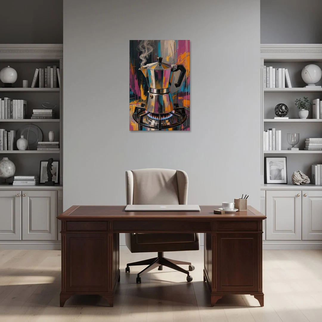 Coffee Pot Painting on the Blue Flame - Canvas Wall Art - Office - 24x36