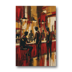 Coffee Shop Decor with Figures at the Counter - Canvas Wall Art - Front