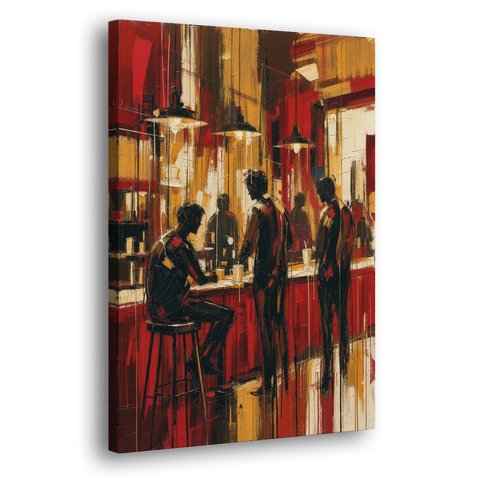 Coffee Shop Decor with Figures at the Counter - Canvas Wall Art - Side