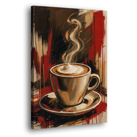 Coffee Station Decor with a Crimson Cappuccino - Canvas Wall Art - Side