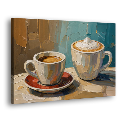 Coffee Still Life Painting Espresso and Cappuccino Duo - Canvas Wall Art - Side
