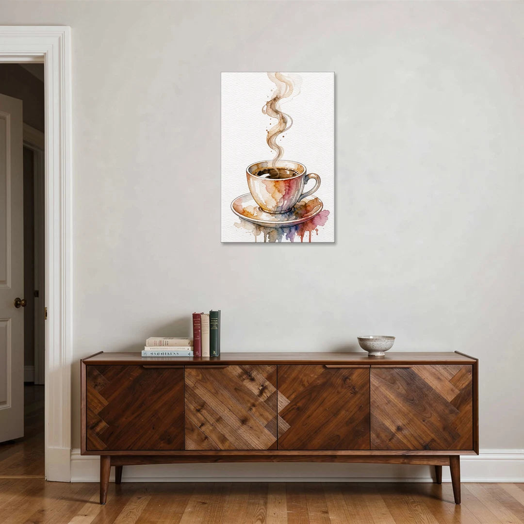 Coffee Watercolor Painting With Rising Steam - Canvas Wall Art - Coffee Table - 24x36